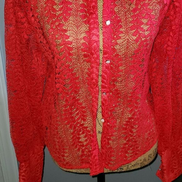 Red heavy lace blouse - Picture 4 of 5